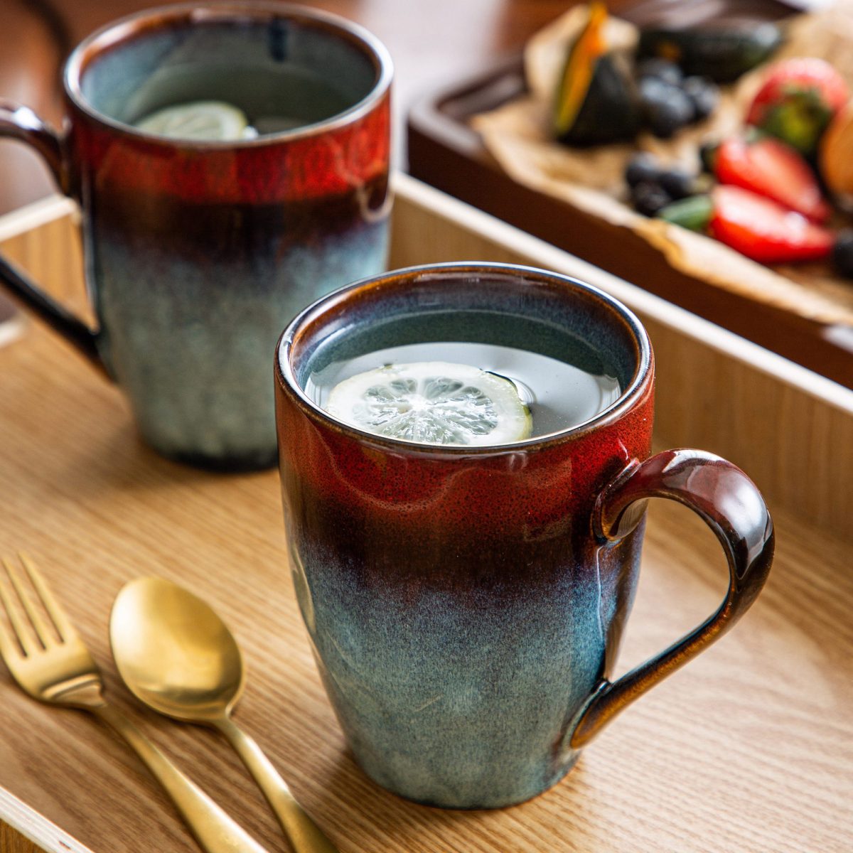 Mug Set Vintage Look Ceramic Red Stoneware