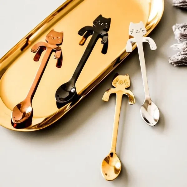 Elevate Your Moments with 4pcs Stainless Steel Cat Spoons – Purr-fect Delight!